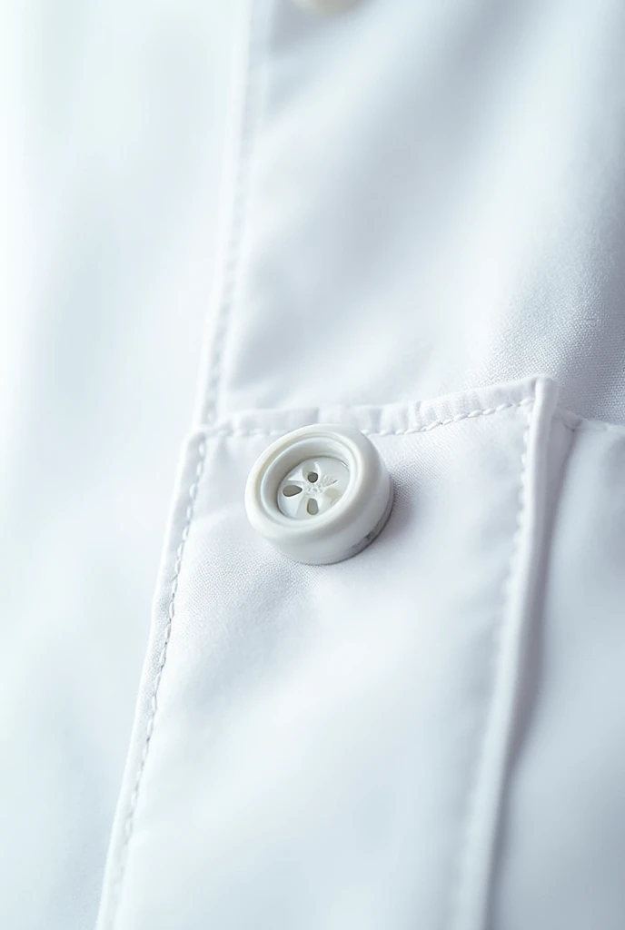 Close-up of a white button on a white coat