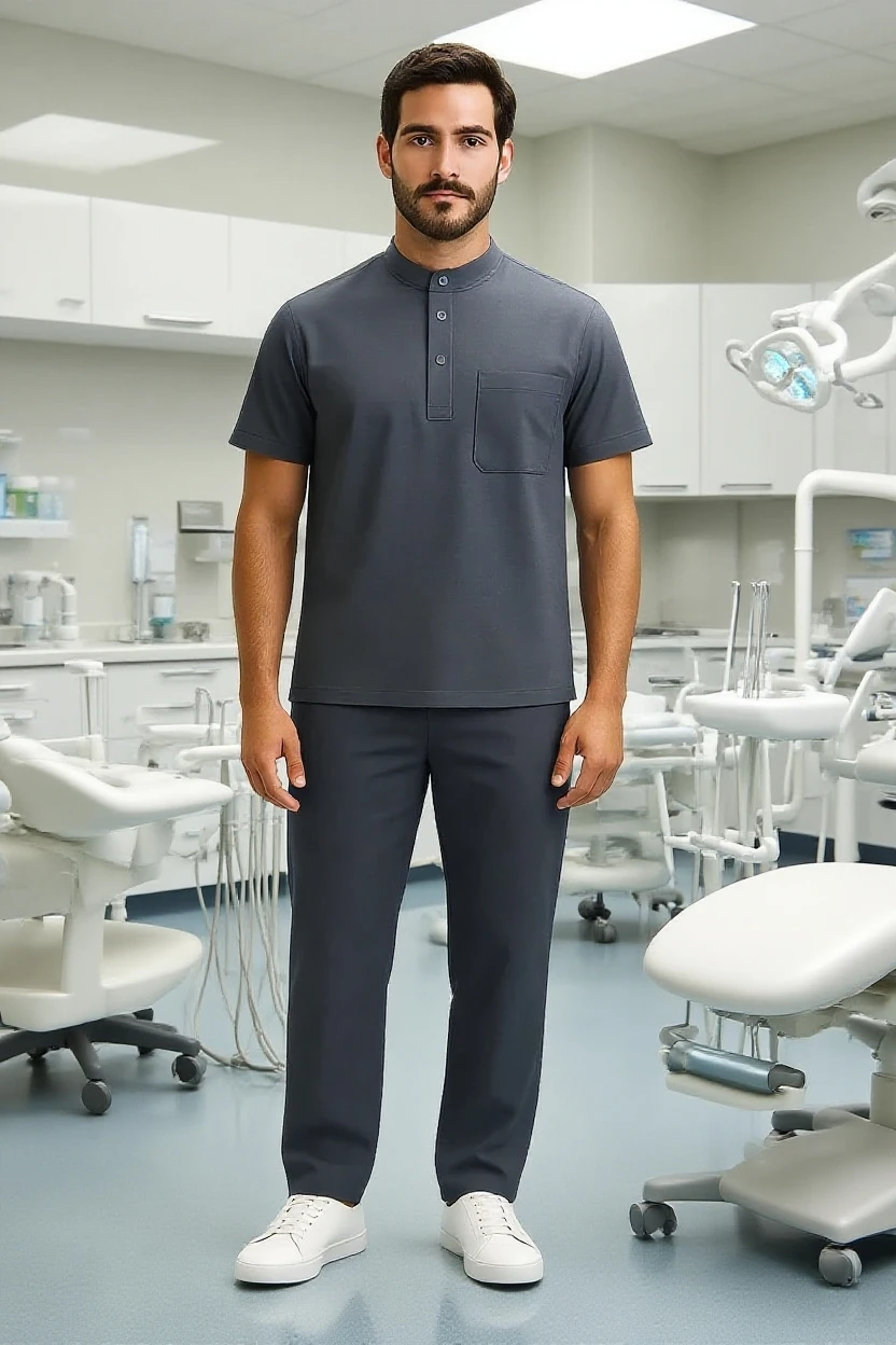 Men's Medical Scrub Full Outfit (Buttoned Neck Shirt + Pants)