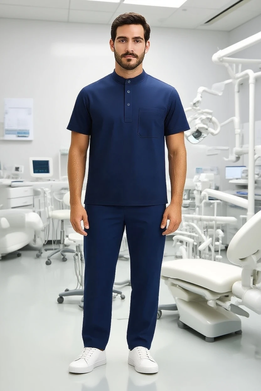Men's Medical Scrub Full Outfit (Buttoned Neck Shirt + Pants)
