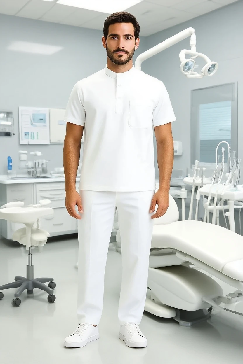 Men's Medical Scrub Full Outfit (Buttoned Neck Shirt + Pants)