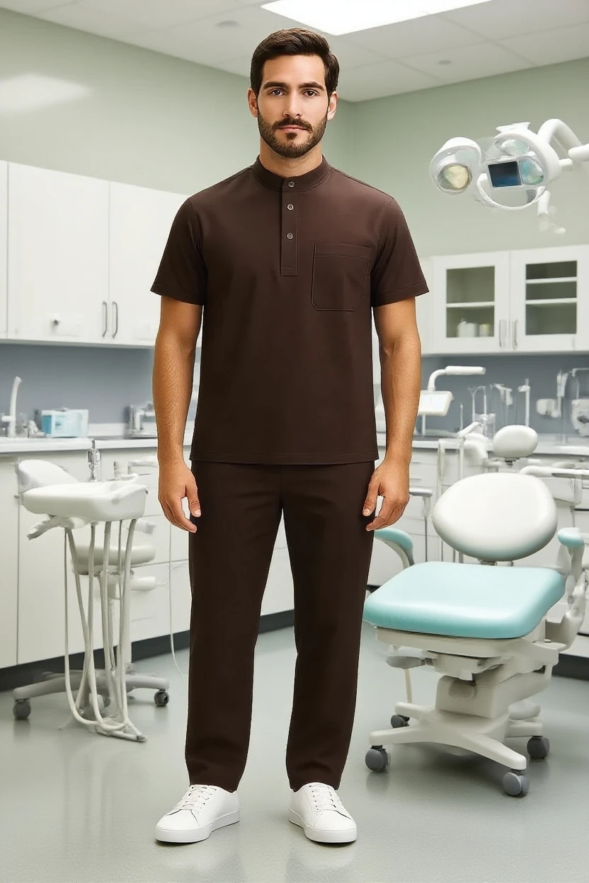 Men's Medical Scrub Full Outfit (Buttoned Neck Shirt + Pants)