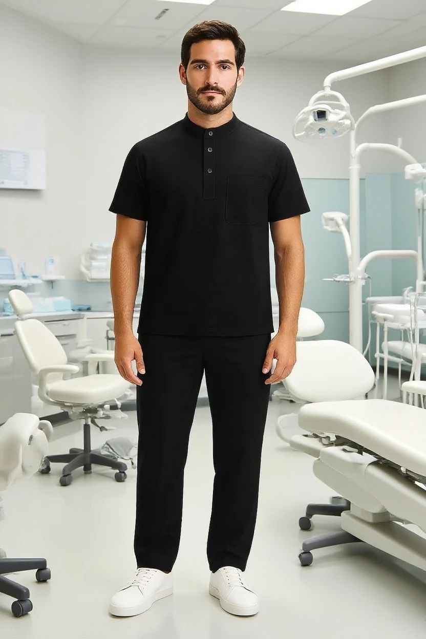 Men's Medical Scrub Full Outfit (Buttoned Neck Shirt + Pants)