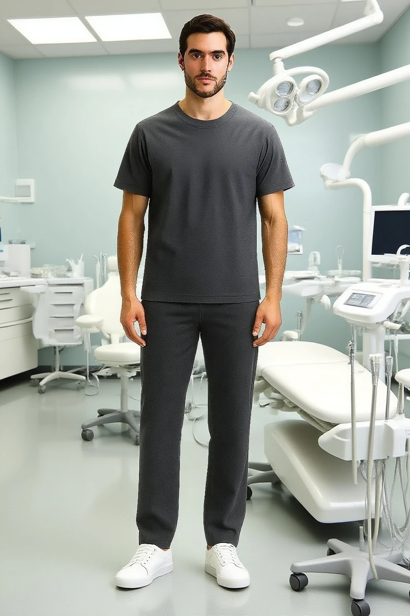 man wearing dark gray medical scrub