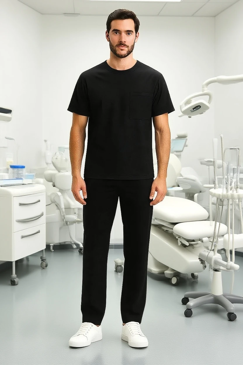 man wearing black medical scrub