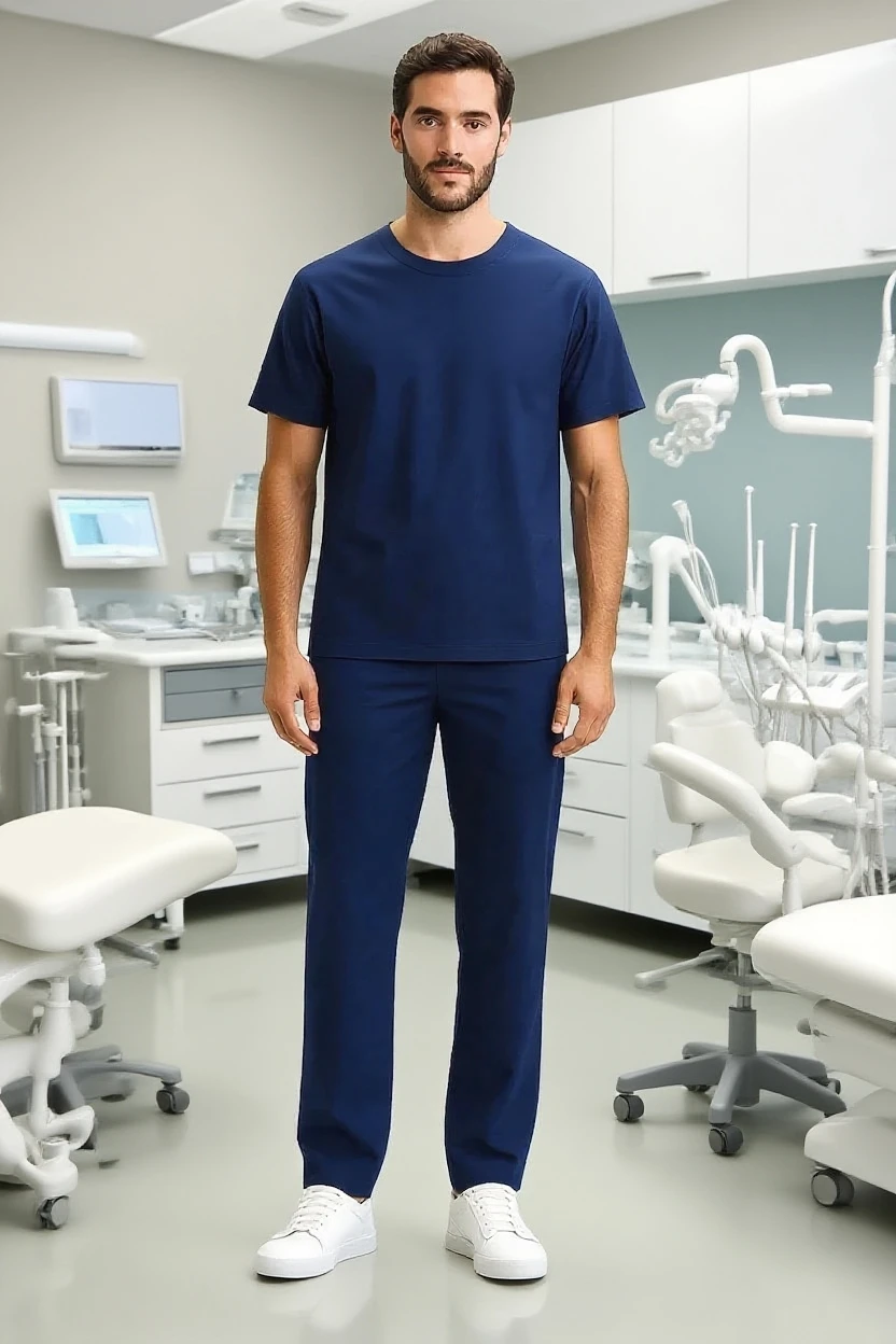 man wearing navy medical scrub