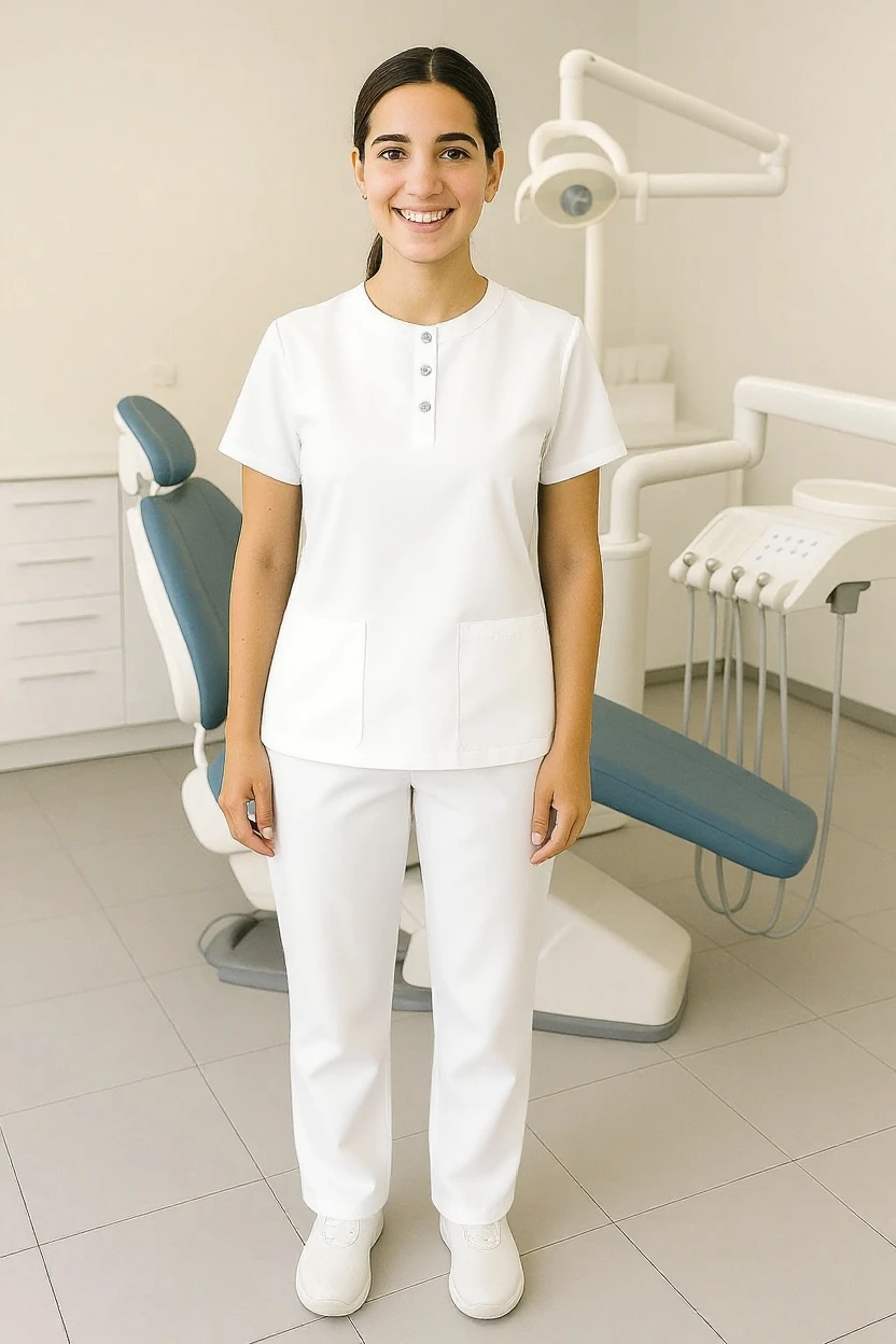 woman wearing white medical scrubs