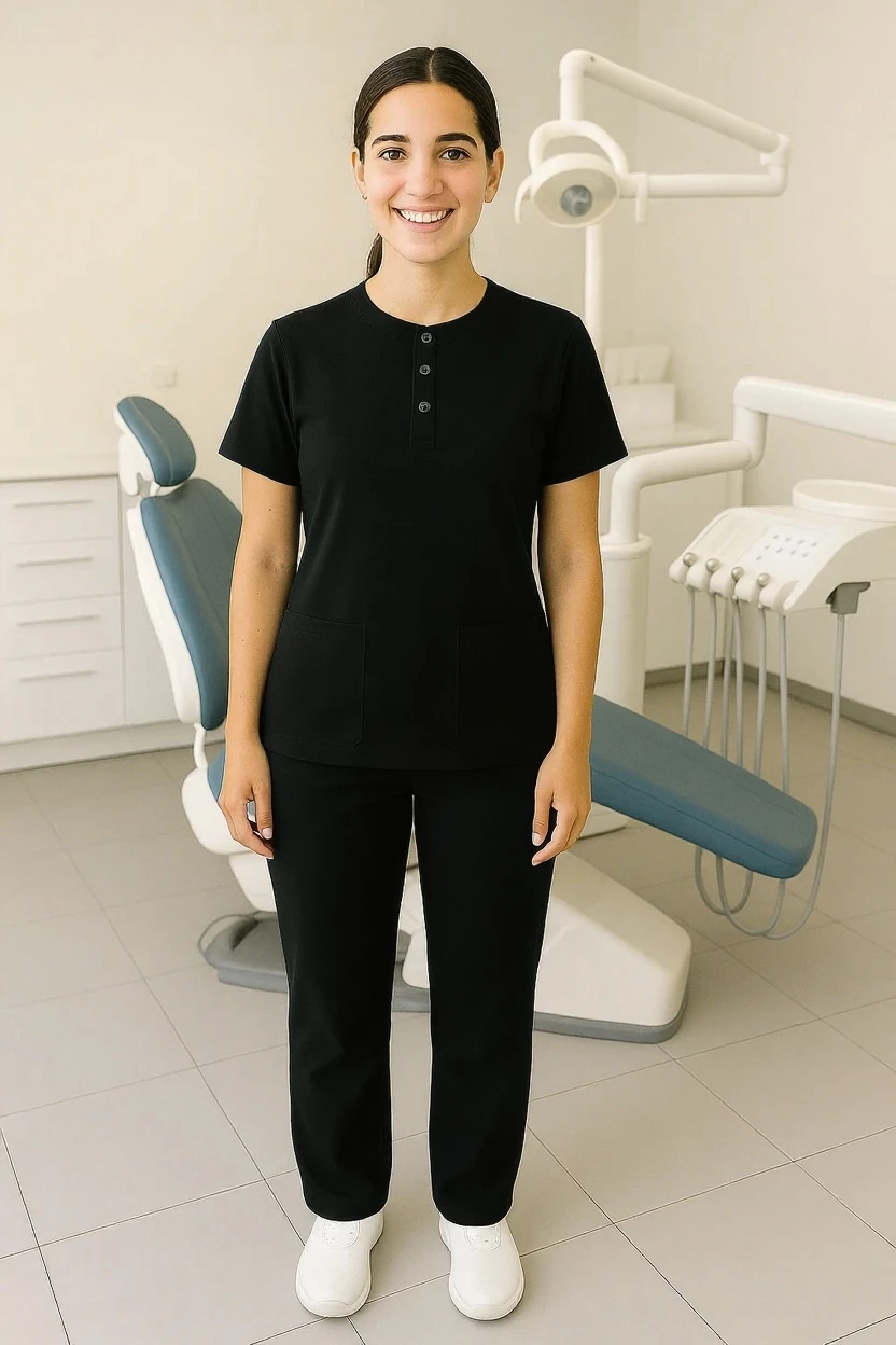 woman wearing black medical scrubs