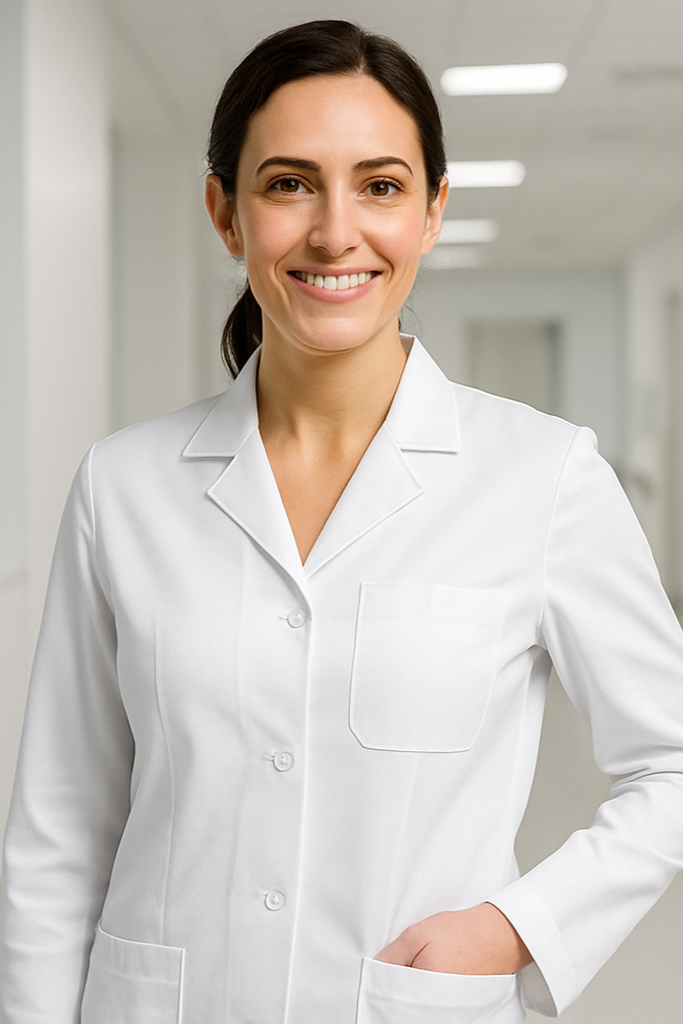 it should be a professional coat in white color (ideally)