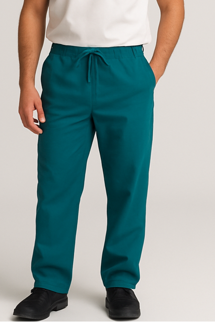 Medical scrub pants on a man (zoomed out, full view)